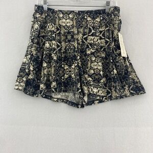 French Laundry‎ Aztec Boho Print Shorts Elastic Waist Casual Comfy Black Beige L